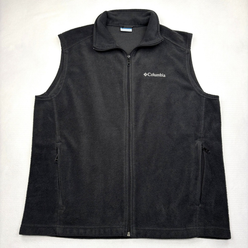 Columbia Steens Mountain Mens Large Black Full Zip Fleece Vest Sleeveless AM1535